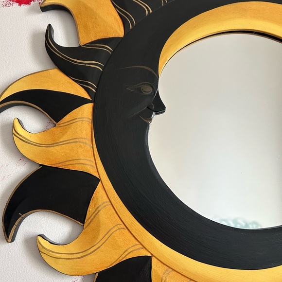 Vintage 90s Celestial Sun and Moon Wall Mirror Decor - Black and Gold 23.5" - Picture 5 of 15